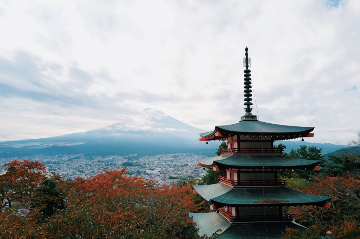 Tokyo Tower at sunset with city skyline
